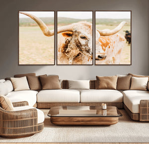 Texas Longhorn Wall Art Canvas Print – Framed Spotted Cow