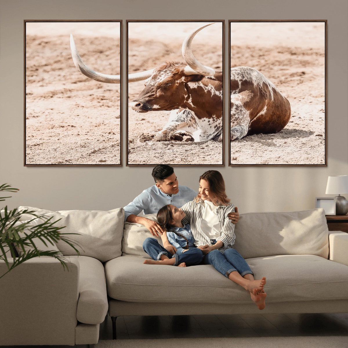 Texas Longhorn Wall Art – Framed Resting Bull Canvas