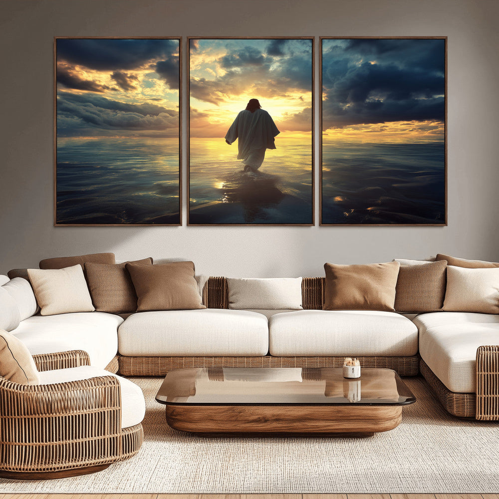 Jesus Walks Wall Art Canvas Print Framed Divine Sunset Art