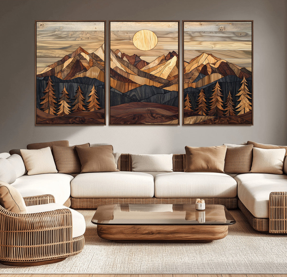Wood Mountain Landscape Wall Art Canvas Print – Framed