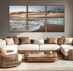 Ocean Sunset Wall Art Canvas Print – Framed Beach Waves