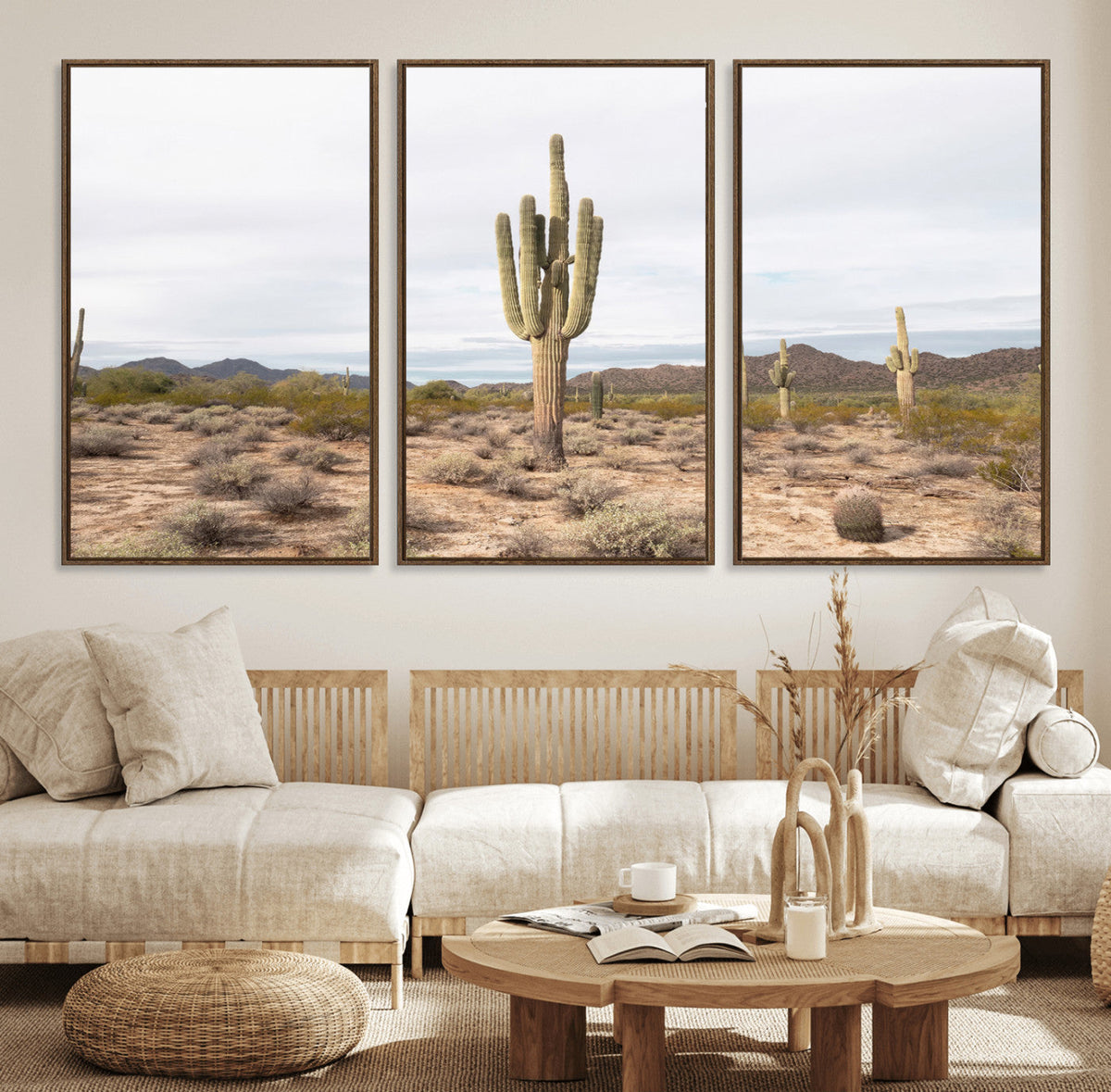 Saguaro Cactus Wall Art – Framed Desert Canvas Artwork,