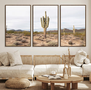 Saguaro Cactus Wall Art – Framed Desert Canvas Artwork,