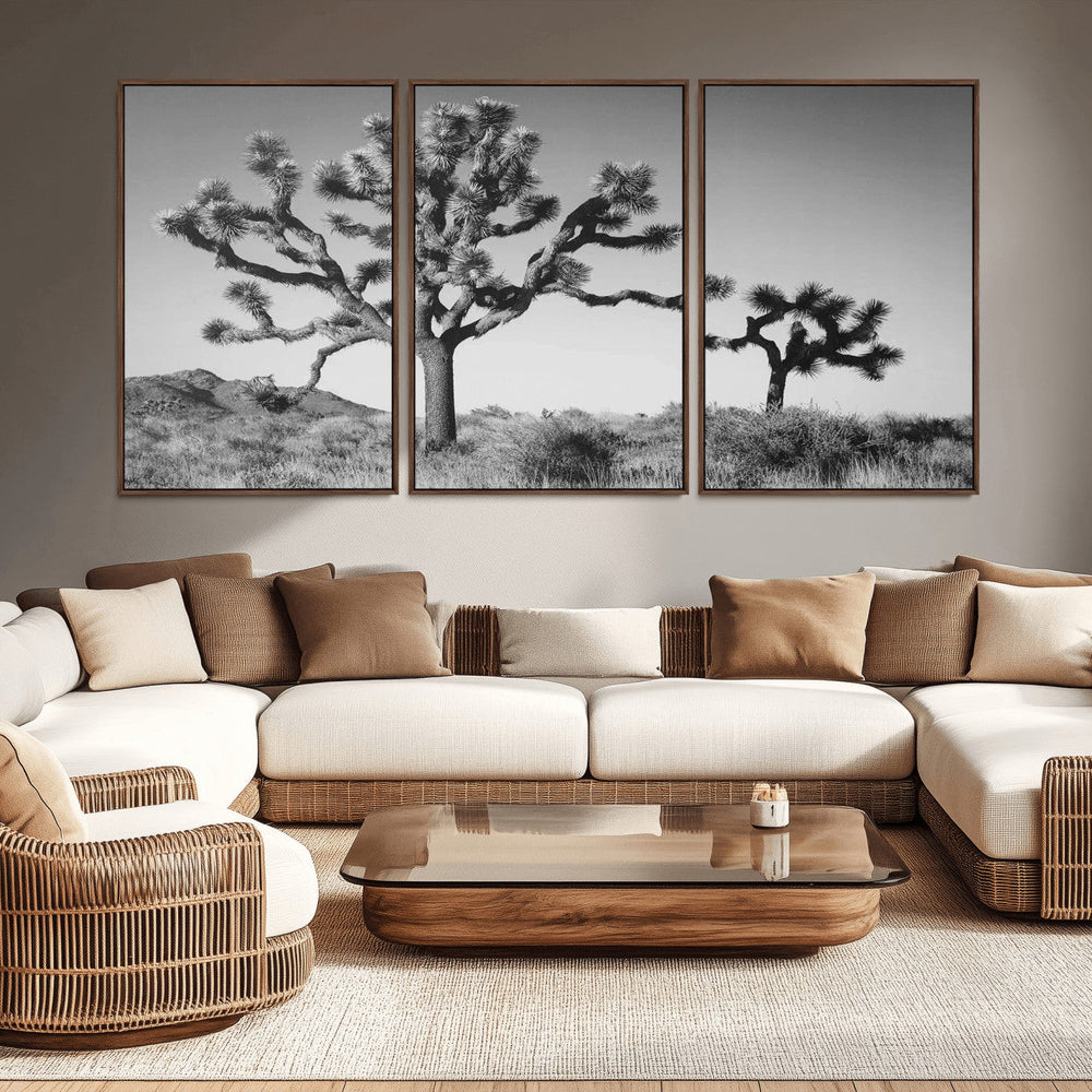 Joshua Tree Wall Art Canvas Print – Framed Monochrome Desert