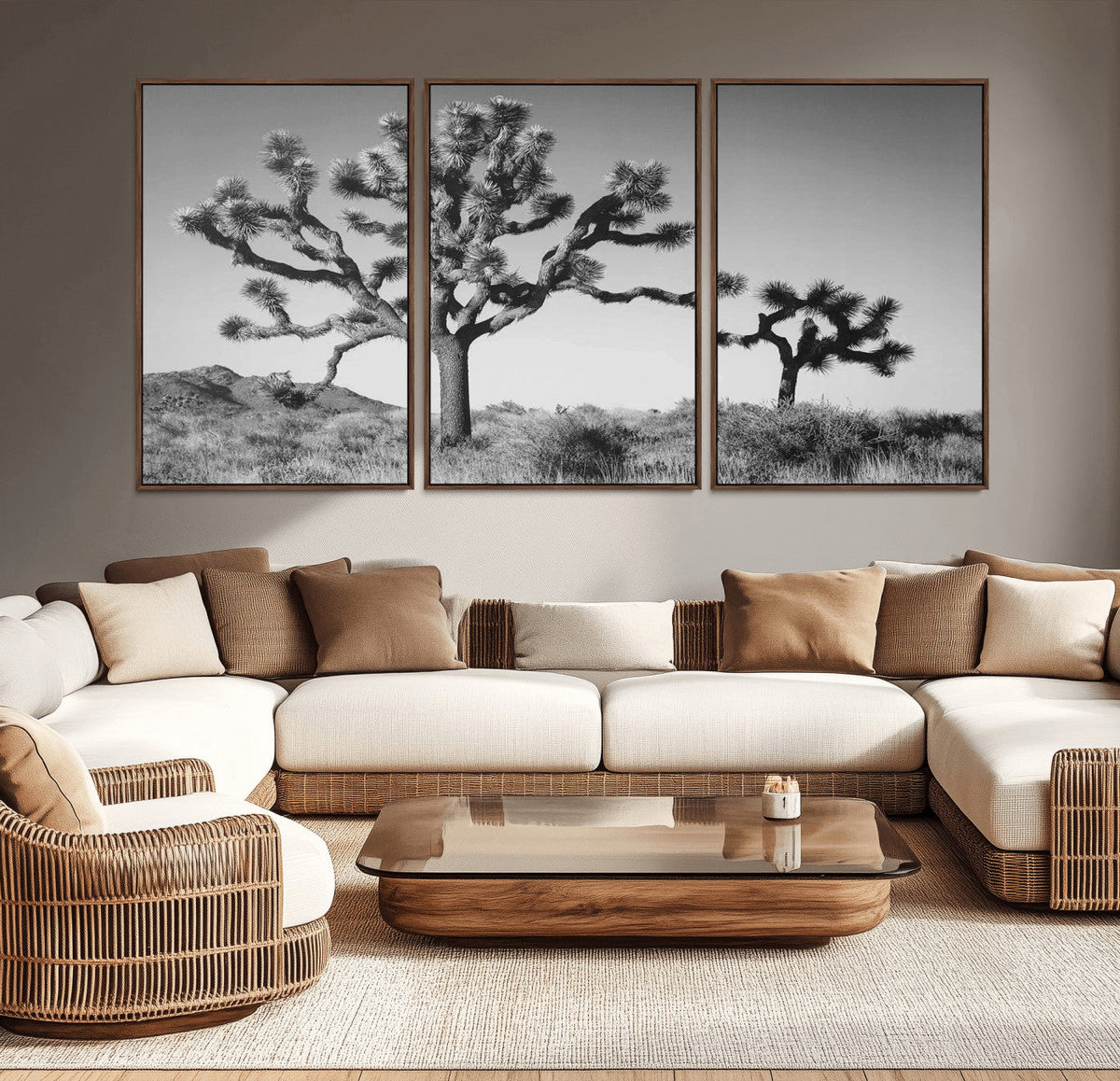 Joshua Tree Wall Art Canvas Print – Framed Monochrome Desert