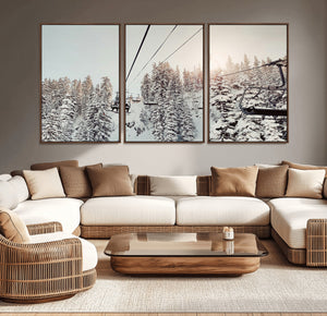 Frosty Pines Wall Art Canvas Print – Framed Cozy Cabin Ski