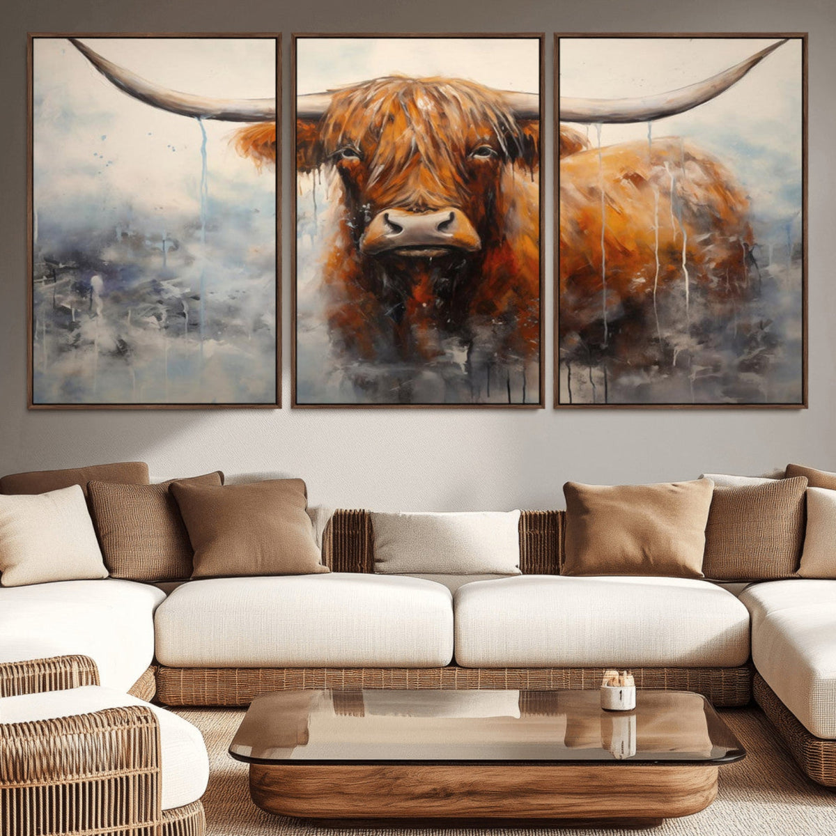 Scottish Highland Wall Art Canvas Print, Framed Longhorn Art
