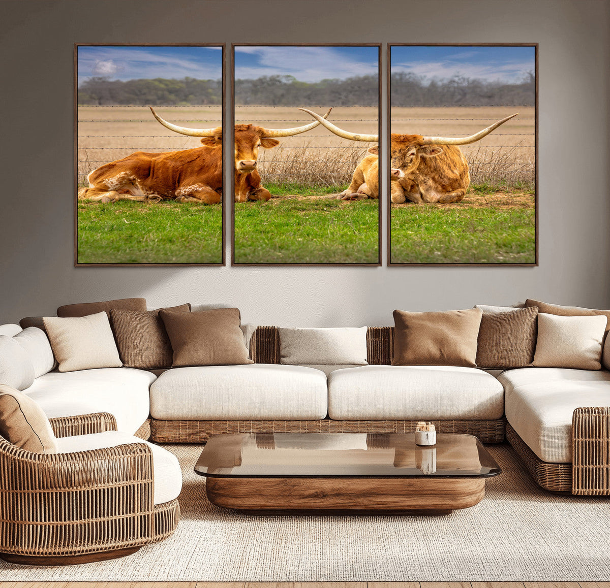 Texas Longhorn Pair Wall Art Canvas Print – Peaceful Rustic