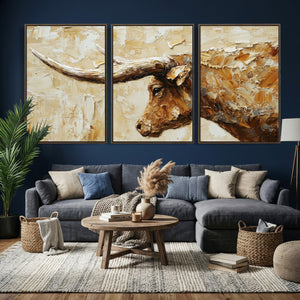 Rustic Longhorn Bull Wall Art Canvas Print – Vintage Western