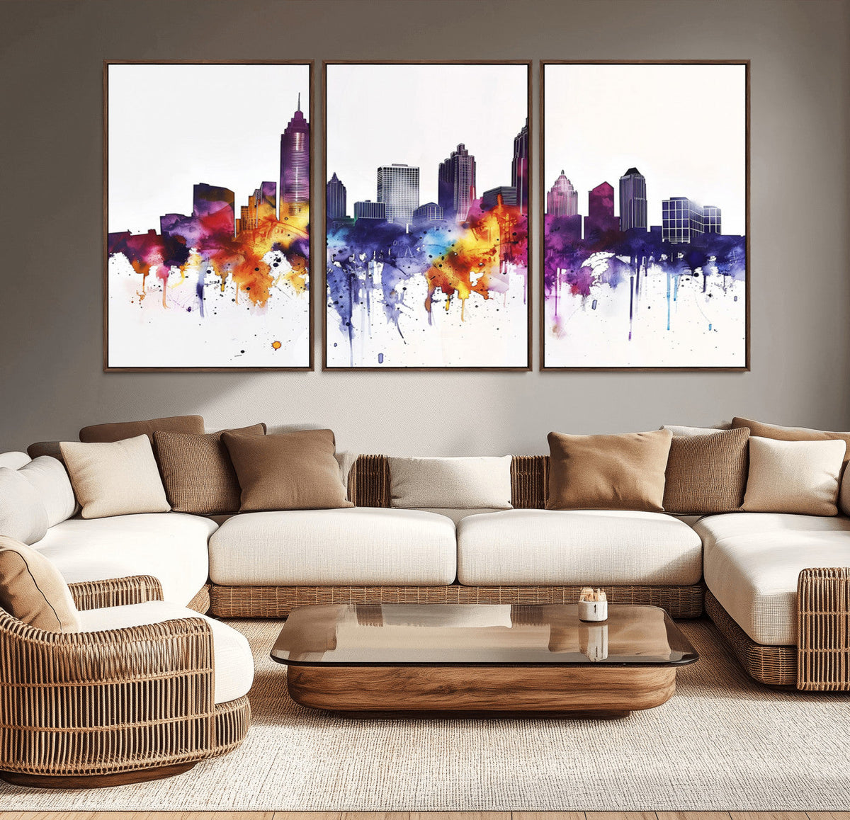 Atlanta Skyline Wall Art Canvas Print – Framed Colorful