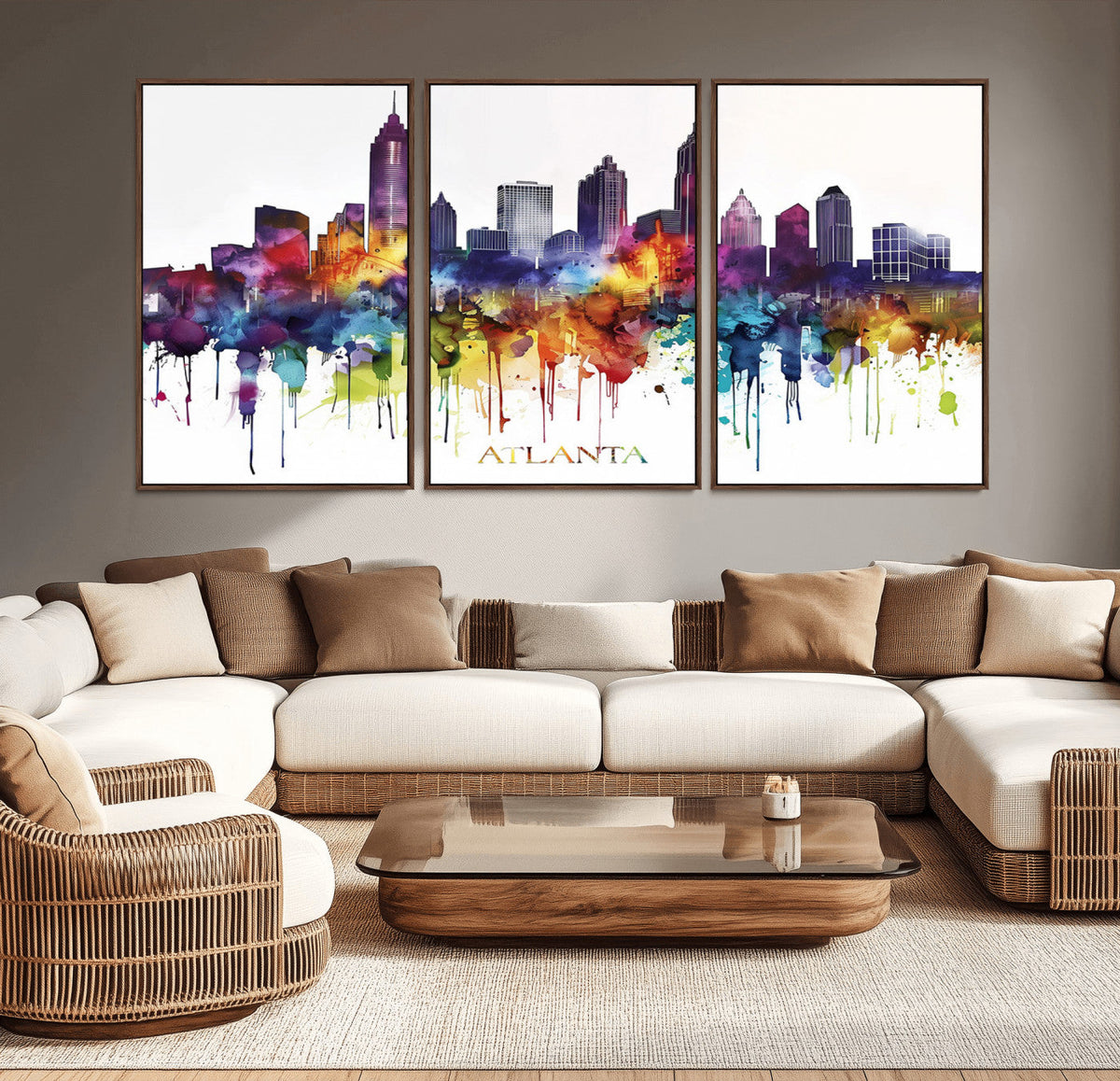 Atlanta Skyline Wall Art Canvas Print – Framed Colorful