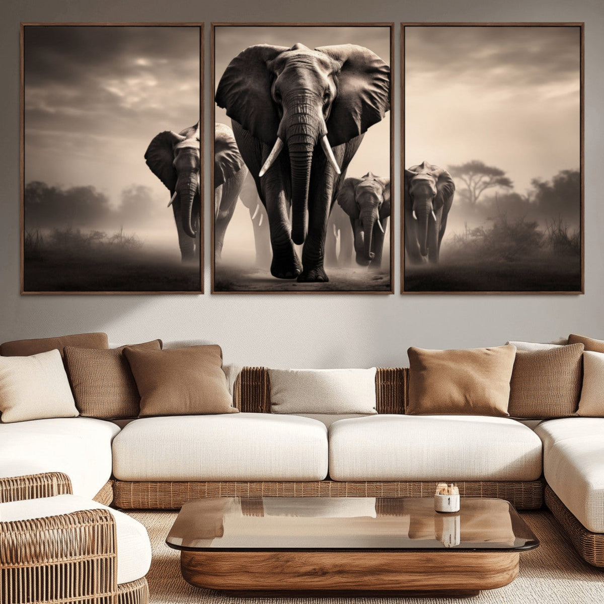 Elephant Family Wall Art Canvas Print, Framed Elephant Wall