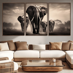 Elephant Family Wall Art Canvas Print, Framed Elephant Wall