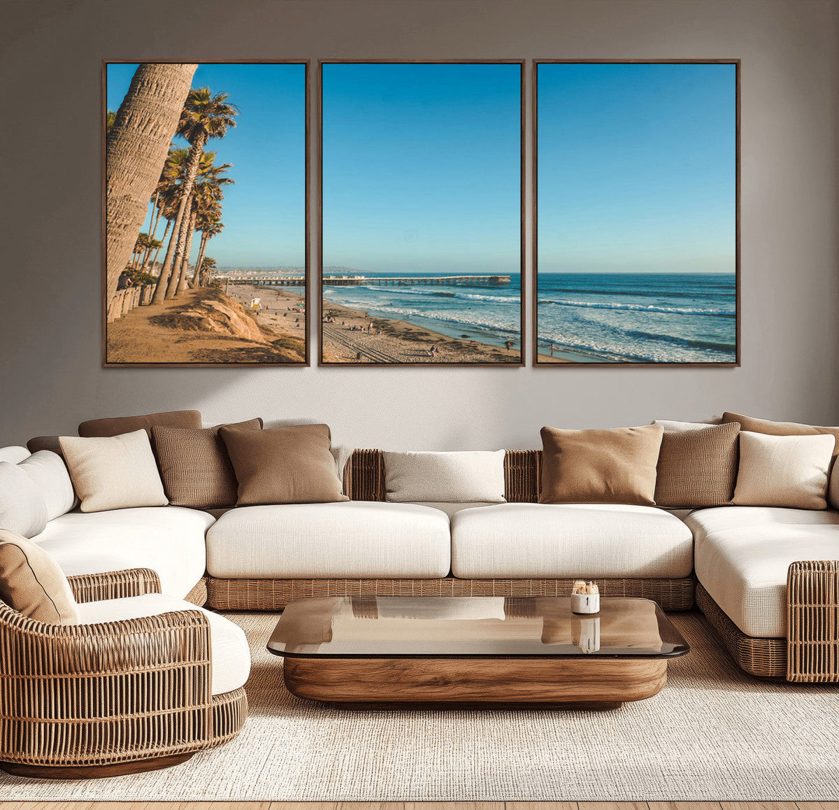 Scenic Beach Wall Art Canvas Print – Tall Palm Trees, Sandy