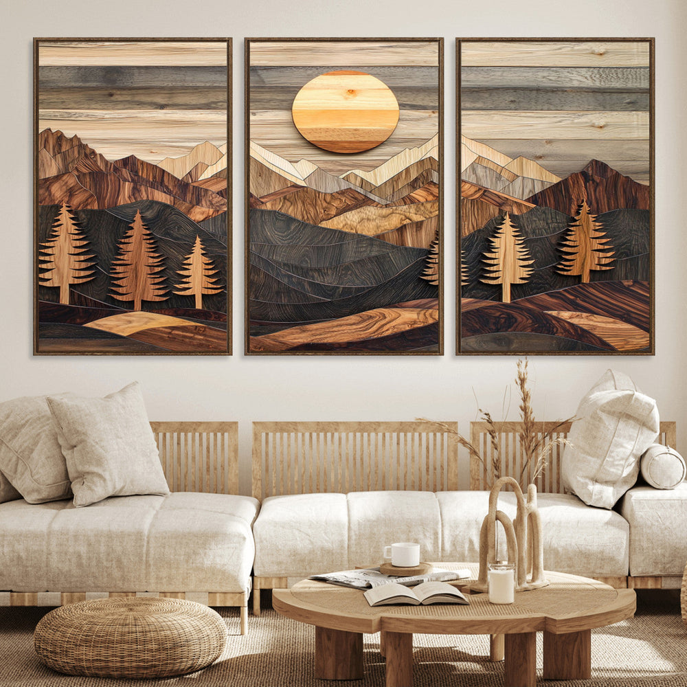 Wood Mountain Wall Art Canvas Print – Layered Forest and