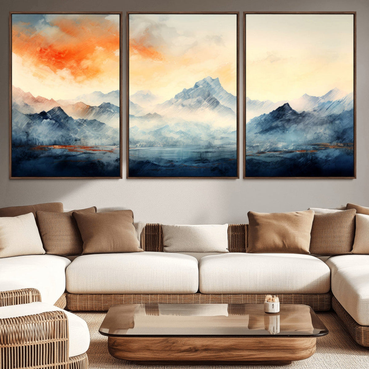 Warm Clouds Abstract Mountain Wall Art Canvas Print