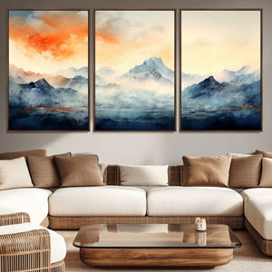 Warm Clouds Abstract Mountain Wall Art Canvas Print
