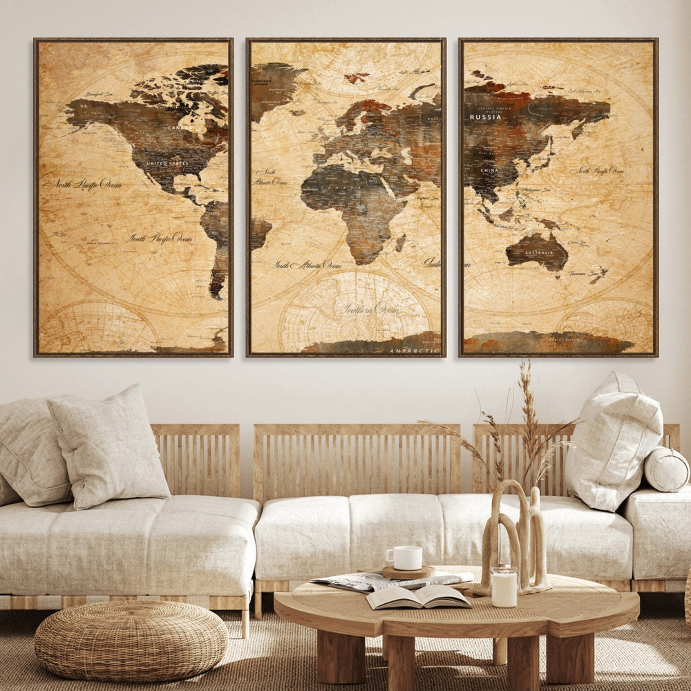 Push Pin World Map Canvas Print – Travel Tracker Wall Art