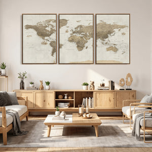 Detailed World Map Wall Art Canvas Print