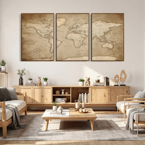Colorful Watercolor World Map Canvas Wall Art – Framed