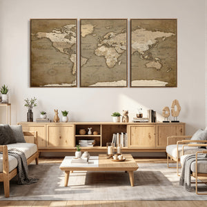 World Map Wall Art Canvas Print, Framed Map Art Picture