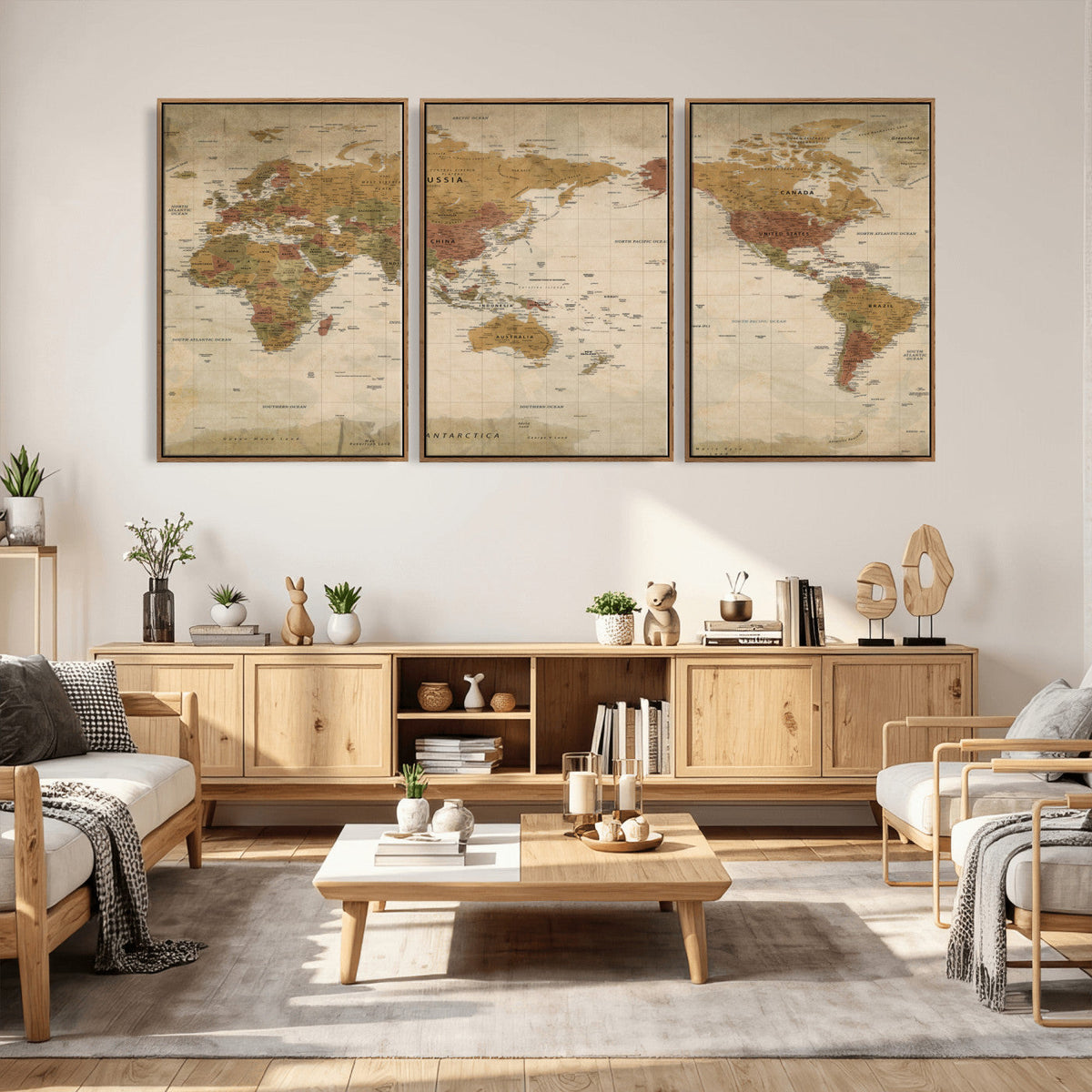 Vintage Detailed World Map Wall Art Canvas Print – Antique