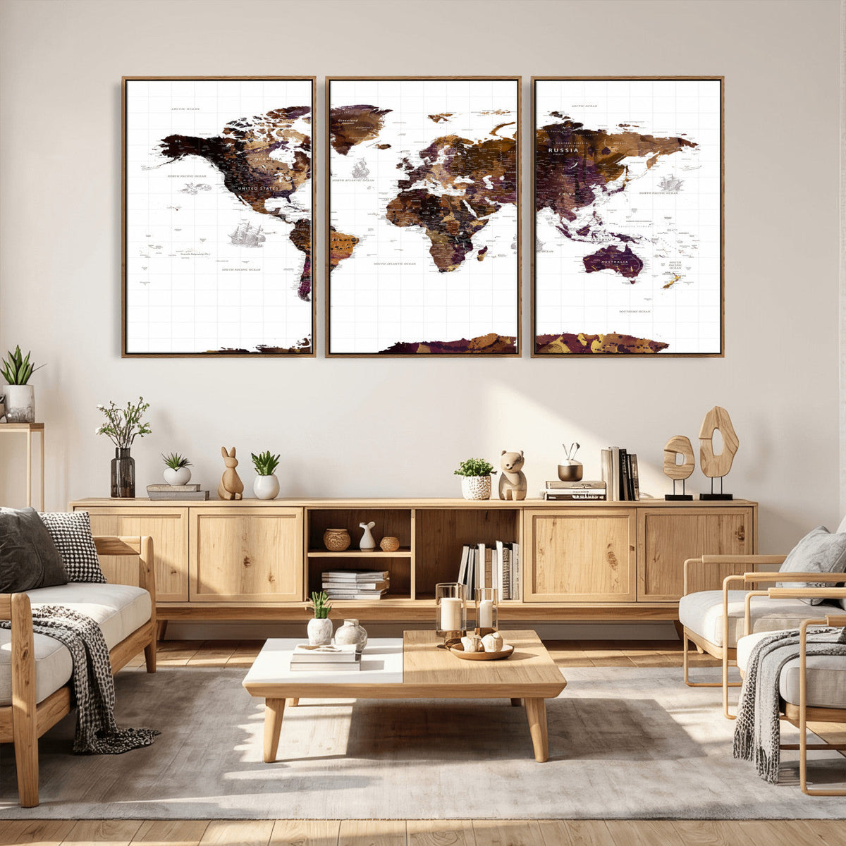 Rustic World Map Wall Art Canvas Print | Large World Map on