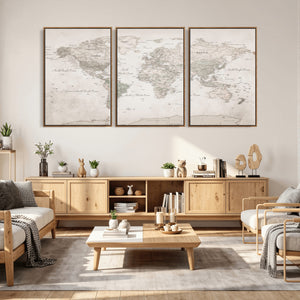 Antique Style World Map Canvas Print - Vintage Detailed