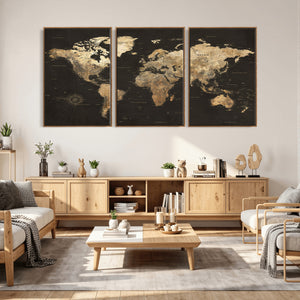 Framed World Map with Pin Canvas Print – Detailed World Map