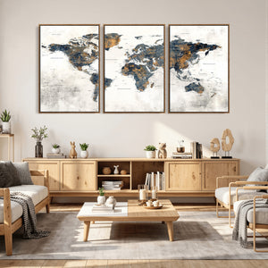 World Map Wall Art Canvas Print for Office Wall Decor