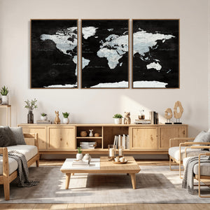 World Map Canvas Print – Framed Push Pin Wall Art, Color