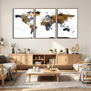 Colorful Watercolor World Map Canvas Wall Art – Framed