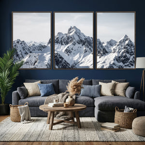 Snowy Mountain Range Canvas Print, Alpine Peaks Landscape