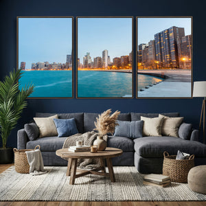 Chicago Wall Art Canvas Print, Chicago City Downtown Night