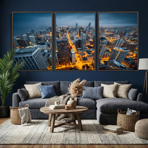 Chicago Wall Art Canvas Print - Chicago City Downtown Night