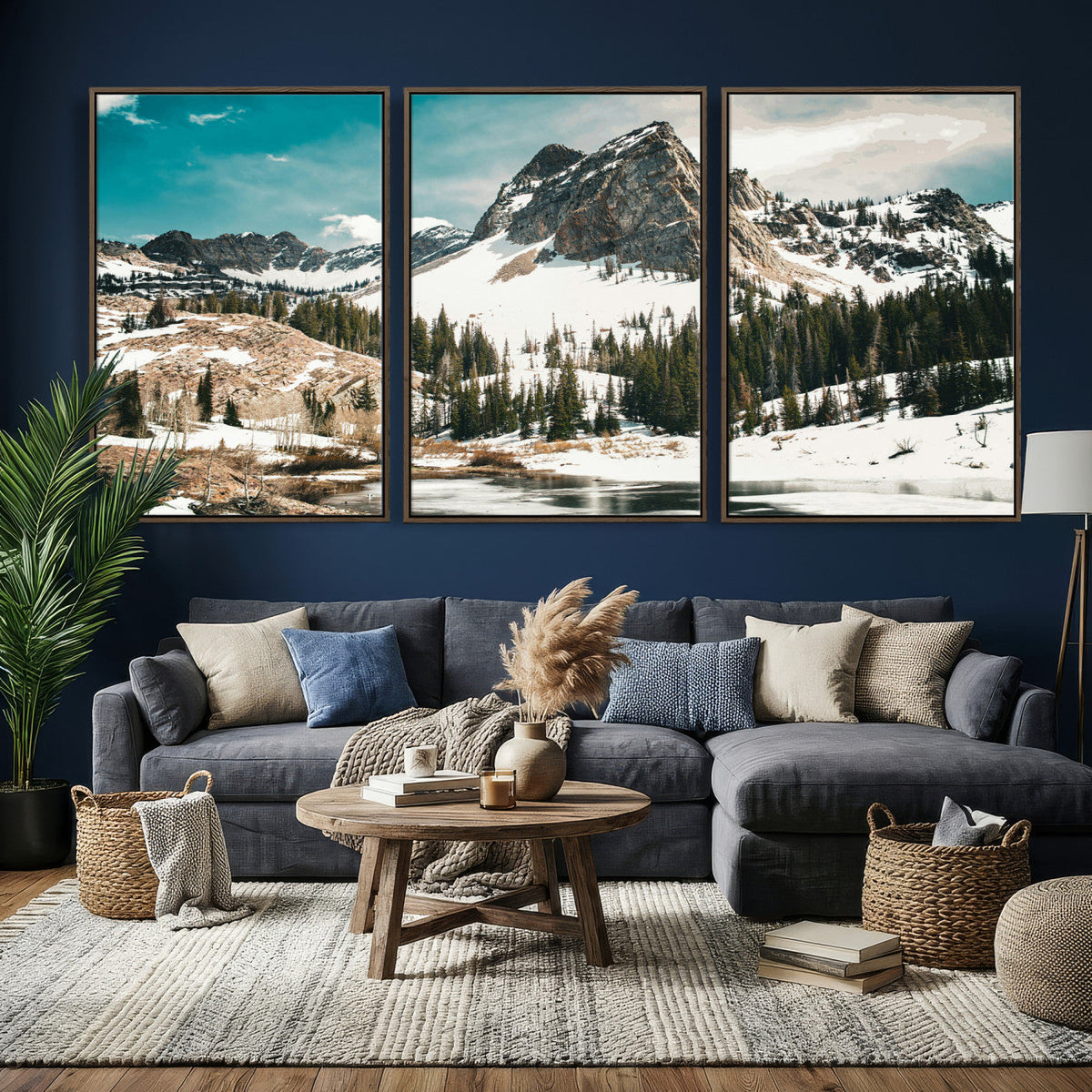 Snowy Mountain Wall Art Canvas Print, Alpine Pine Forest