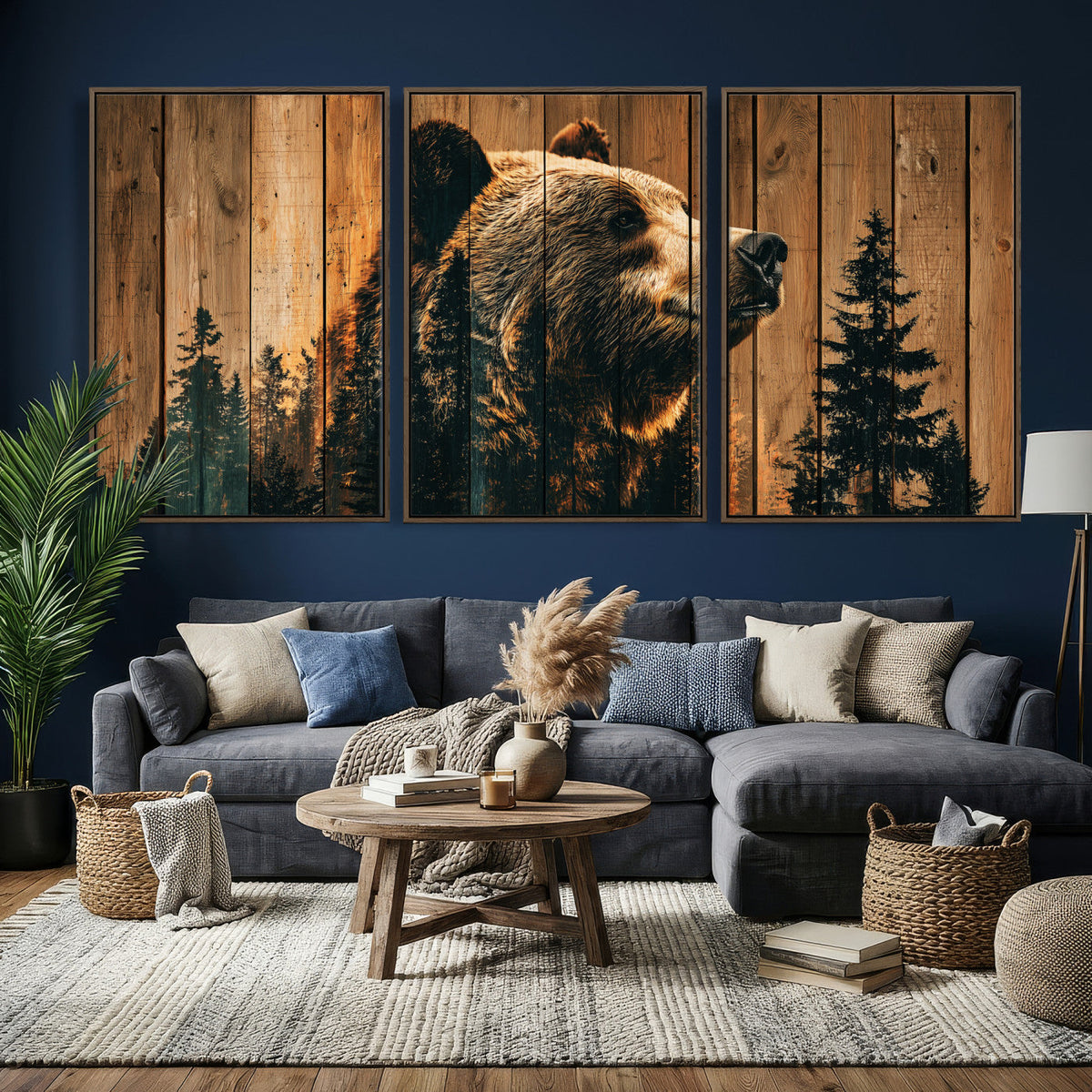 Rustic Bear Wall Art Canvas Print – Woodland Wildlife