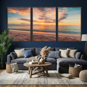 Sunset Beach Wall Art Canvas Print – Soft Coastal