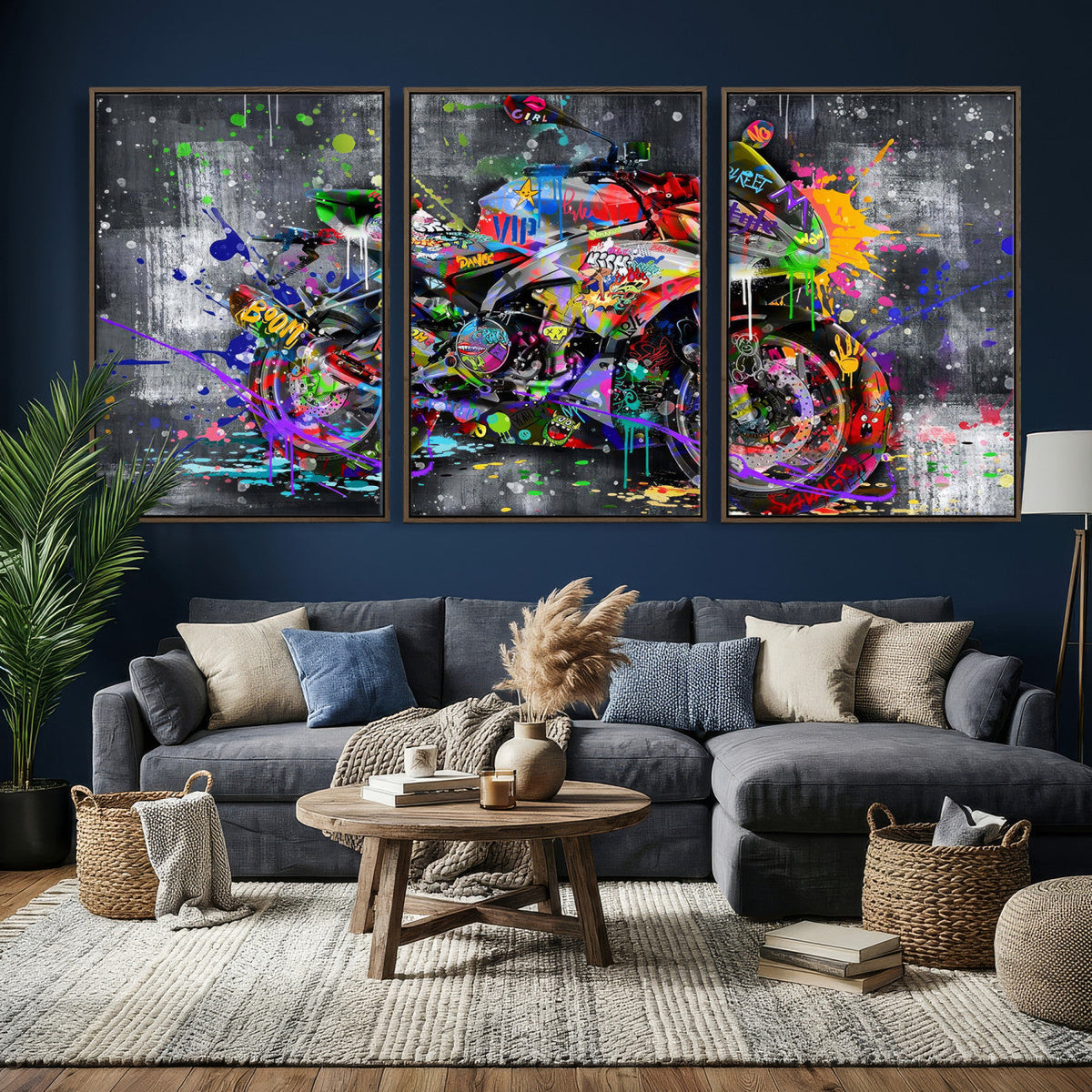 Graffiti Motorcycle Wall Art Canvas Print, Urban Street Art