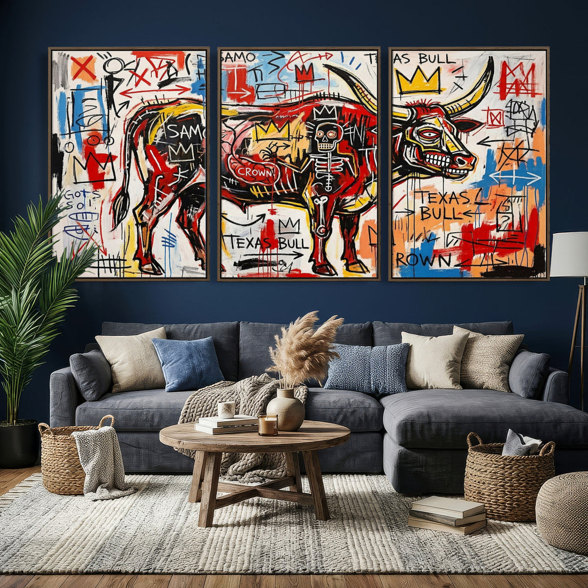 Texas Bull Wall Art Canvas Print, Abstract Graffiti Bull