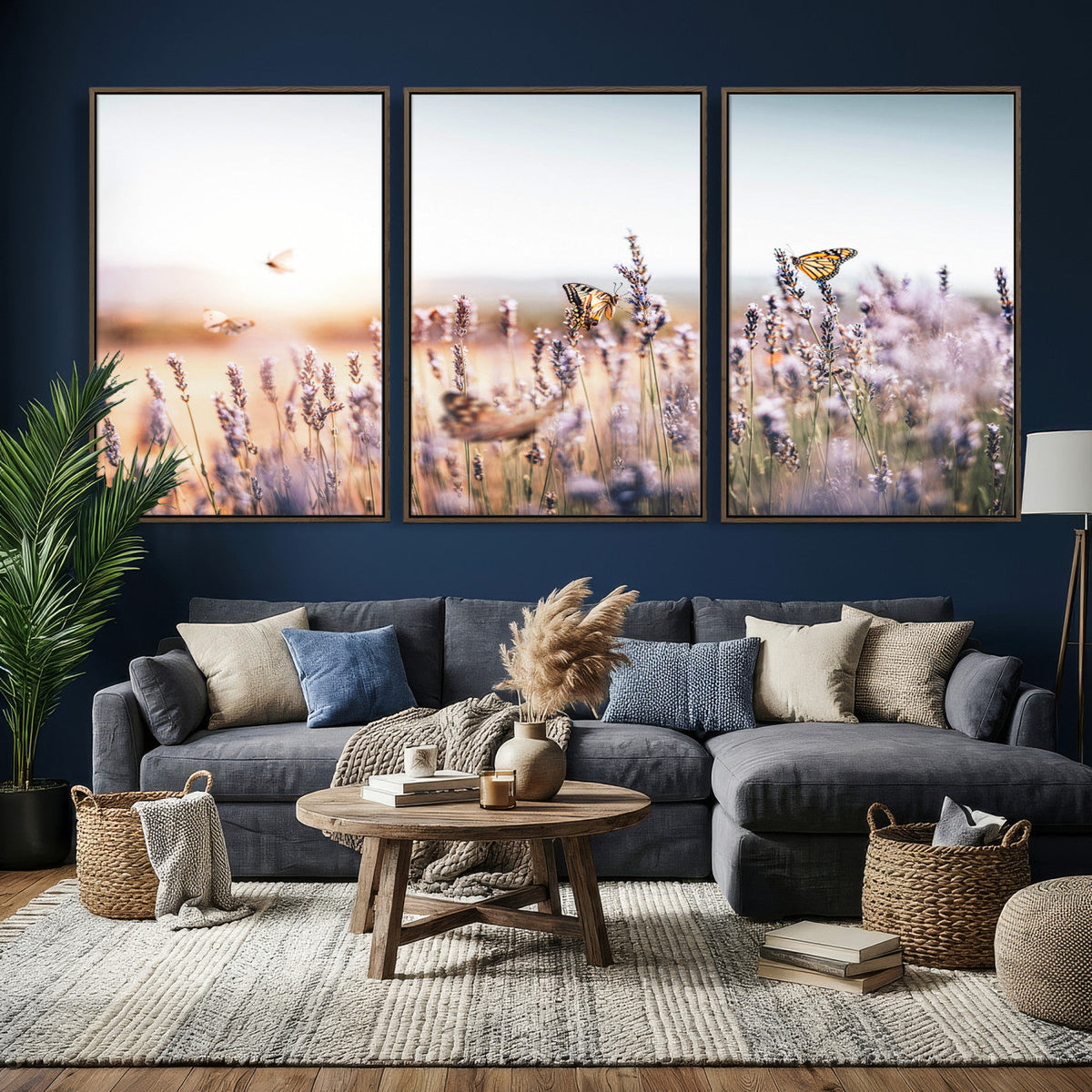 Lavender Field Wall Art Canvas Print, Butterfly Floral