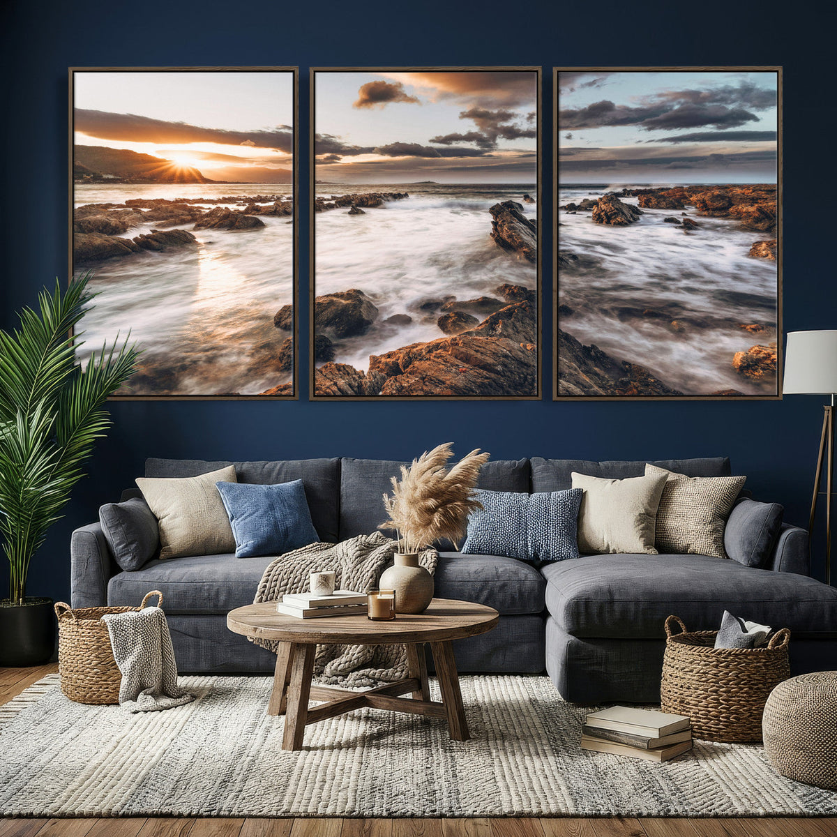 Rocky Coast Ocean Sunset Wall Art Canvas Print, Dramatic