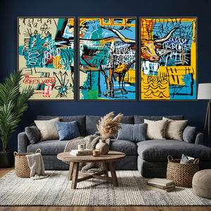 Basquiat Style Bird Bull Graffiti Wall Art Canvas Print,