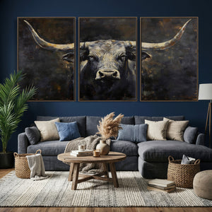 Rustic Longhorn Bull Wall Art Canvas Print – Vintage Western