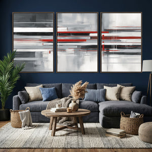 Gray Red Abstract Wall Art Canvas Print, Modern Abstract