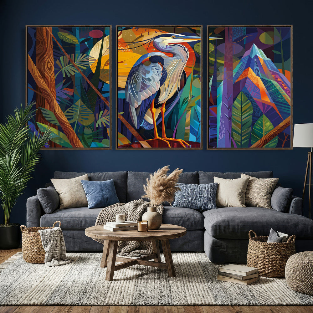 Colorful Heron Wall Art Canvas Print Tropical Bird Abstract
