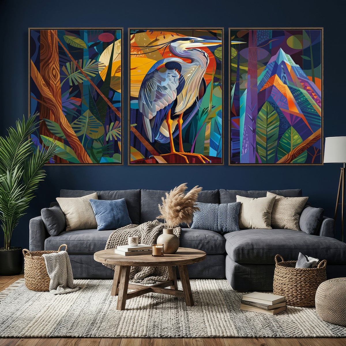 Colorful Heron Wall Art Canvas Print Tropical Bird Abstract