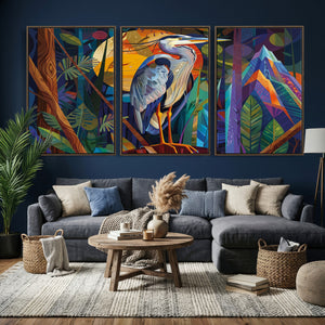 Colorful Heron Wall Art Canvas Print Tropical Bird Abstract
