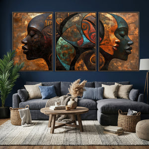Abstract Afro American Women Wall Art Canvas Print