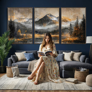 Mountain Lake Canvas Wall Art — Rustic Forest Landscape